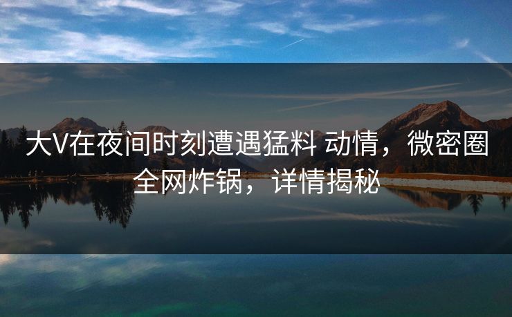 大V在夜间时刻遭遇猛料 动情，微密圈全网炸锅，详情揭秘